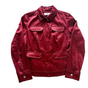 Vintage City DKNY Jacket Women Sz 14 Red Utility Full Zip Lightweight HONGKONG